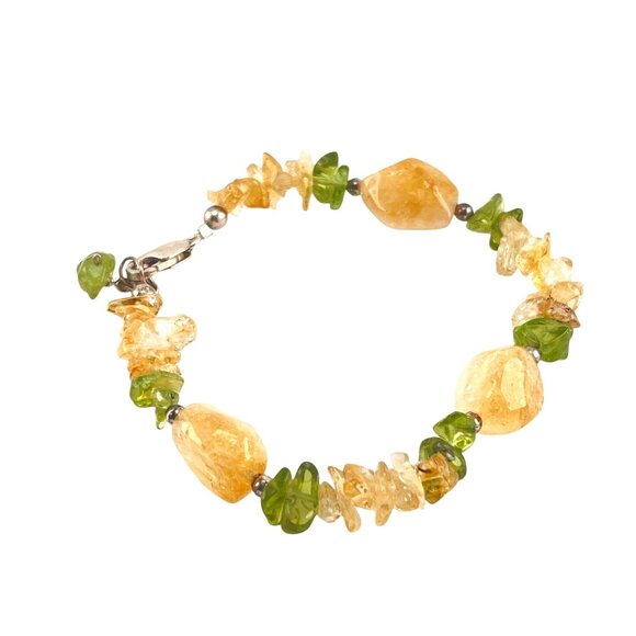 Citrine & Peridot Gemstone Bracelet 7.5'' With Sterling Silver Lobster Clasp - Picture 7 of 8